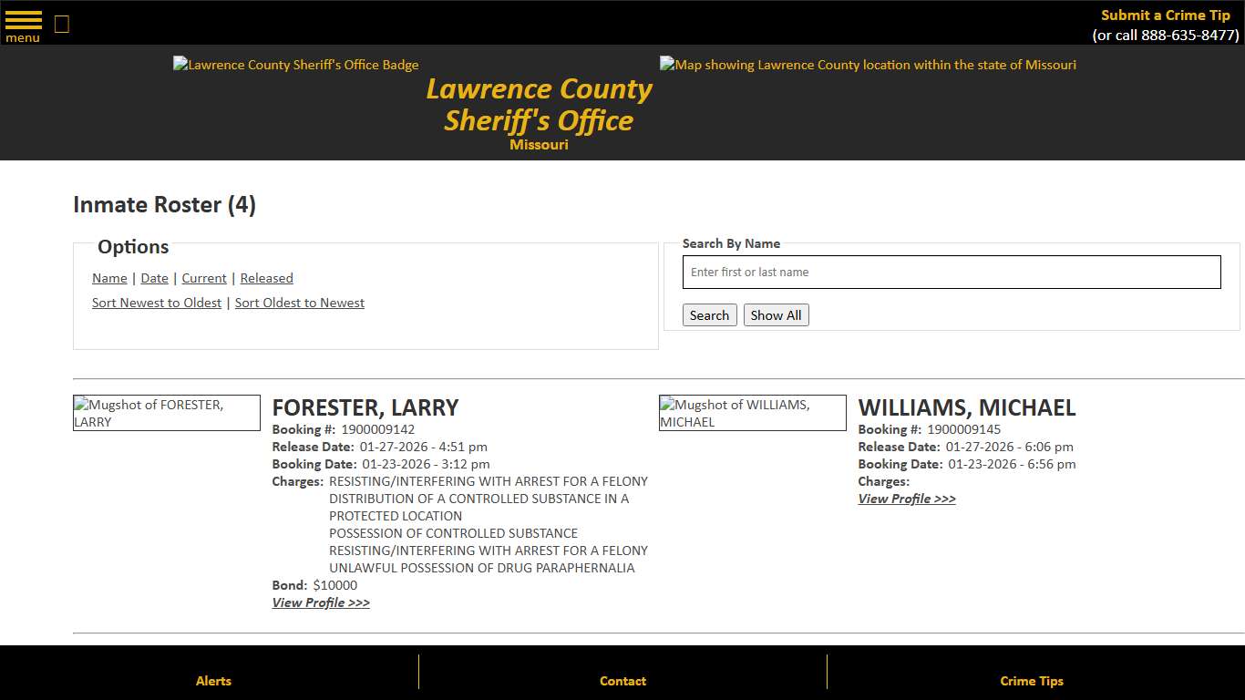 Inmate Roster - Released Inmates Booking Date Ascending - Lawrence County Sheriff MO